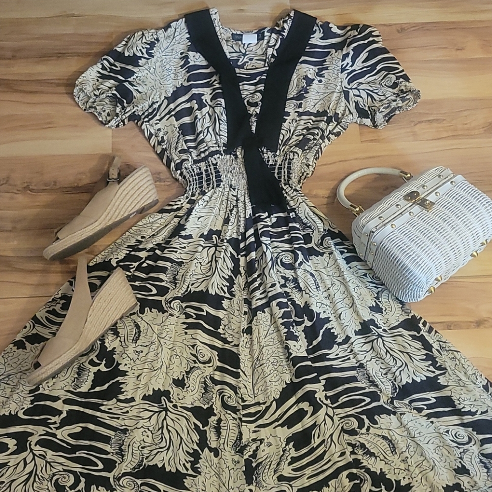 Vintage 80s Seahorse Print Day Dress Warren Z M